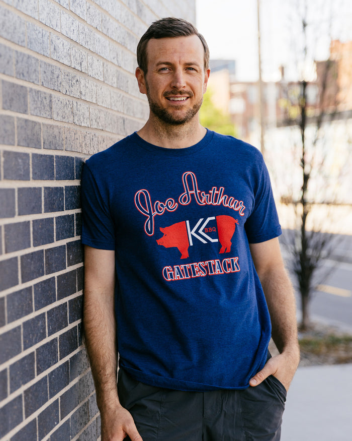 Navy Three KC Kansas City Joe Arthur Gatestack BBQ Vintage T-Shirt Lifestyle