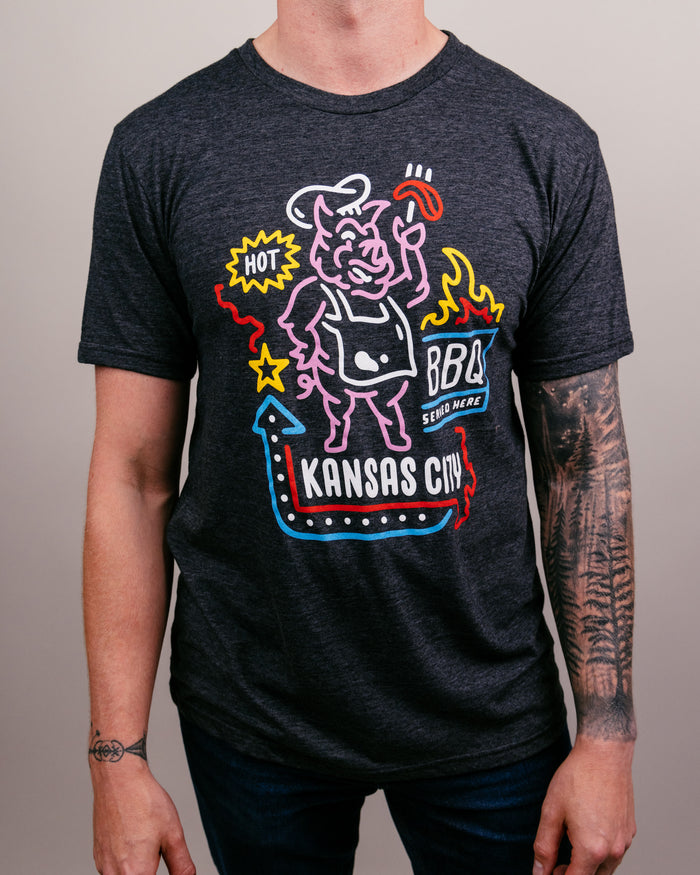 Black Kansas City BBQ Served Here Vintage T-Shirt Front