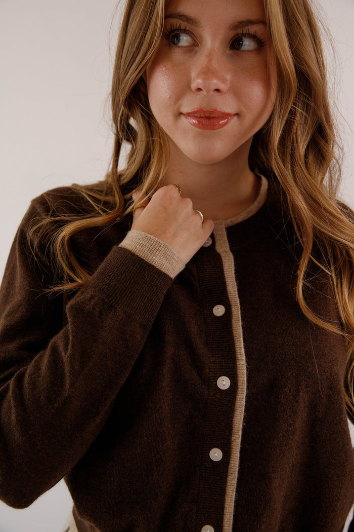 Brown Two Toned Cardigan- Women's Layering Cardigan- Miou Muse