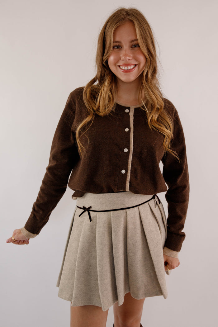 Brown Two Toned Cardigan- Women's Layering Cardigan- Miou Muse