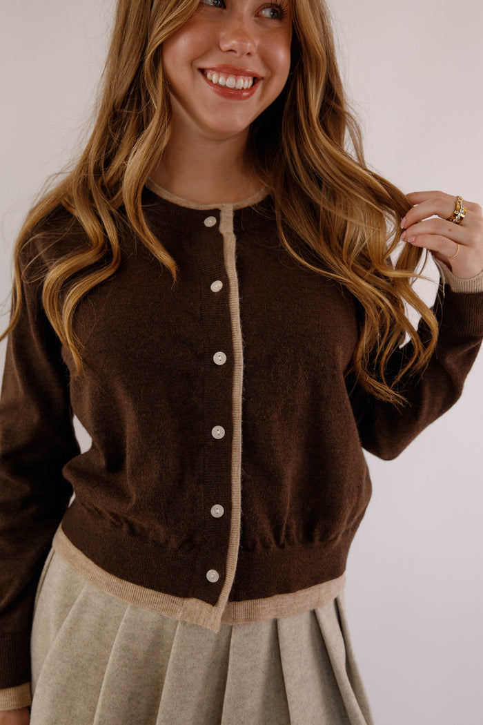 Brown Two Toned Cardigan- Women's Layering Cardigan- Miou Muse