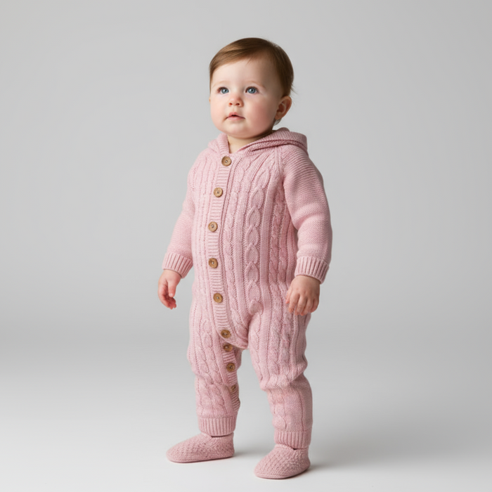 Knit Hoodie Newborn Overall Set