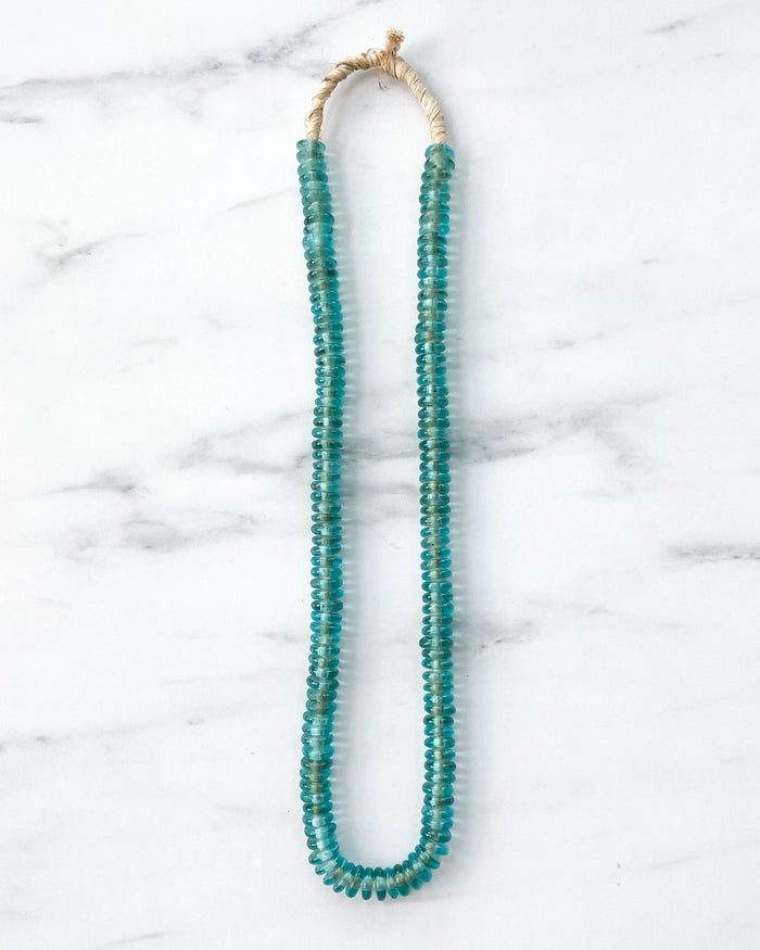Lagoon aqua teal handmade Ghanaian small rondelle glass beads