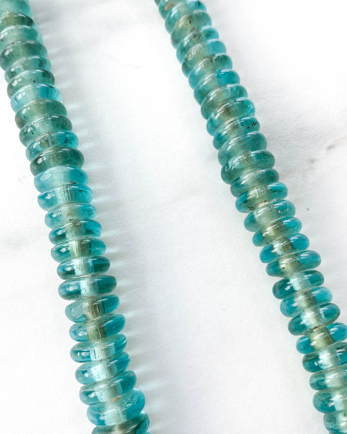 Lagoon aqua teal handmade Ghanaian small rondelle glass beads