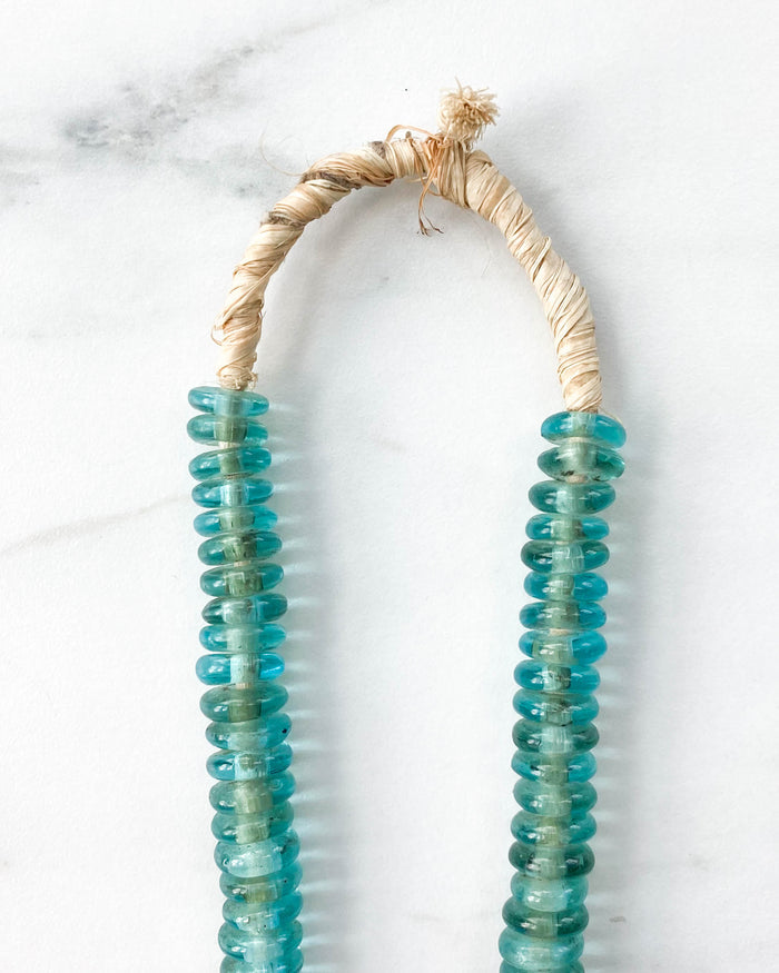 Lagoon aqua teal handmade Ghanaian small rondelle glass beads