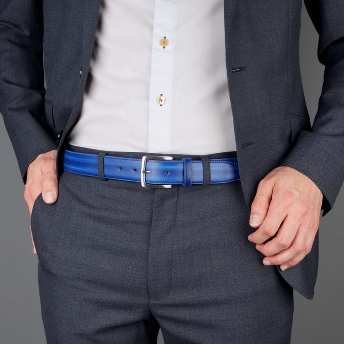 Leather Belt Custom Patina Blue