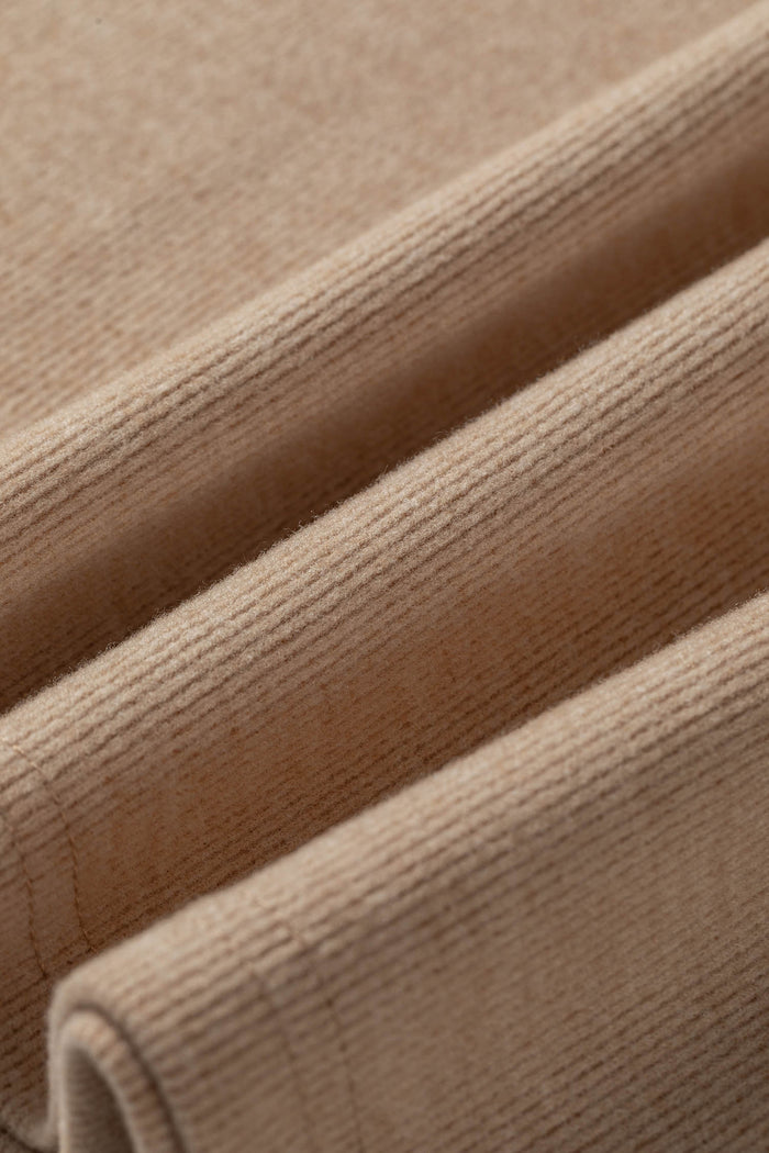 Light French Beige Short Sleeve Ribbed Top Wide Leg Pants Two Piece Set
