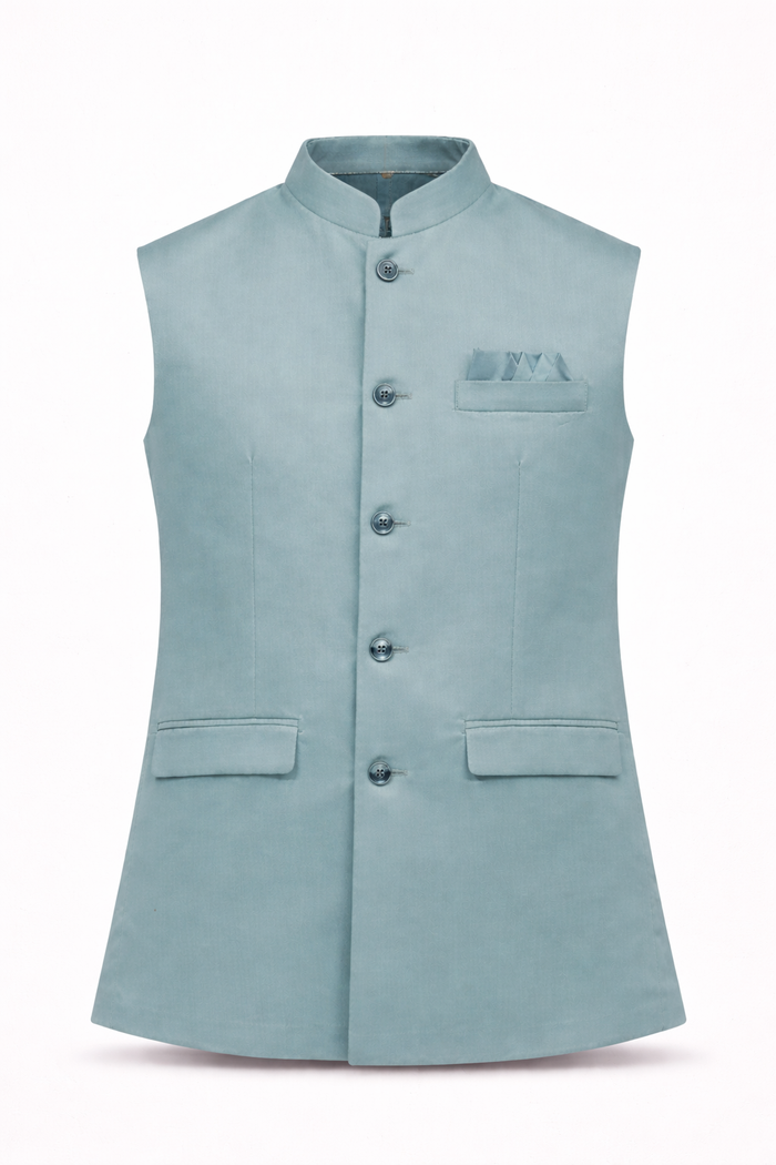 LIGHT TEAL SOLID NEHRU JACKET
