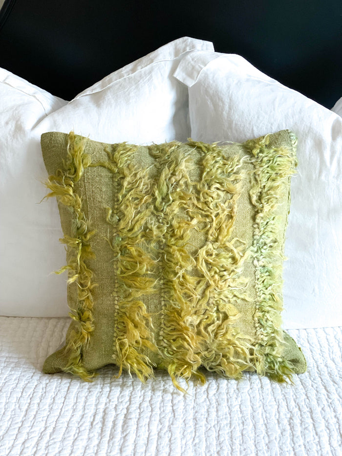 Lime III handmade bright green turkish tulu pillow 20x20 made with vintage textiles