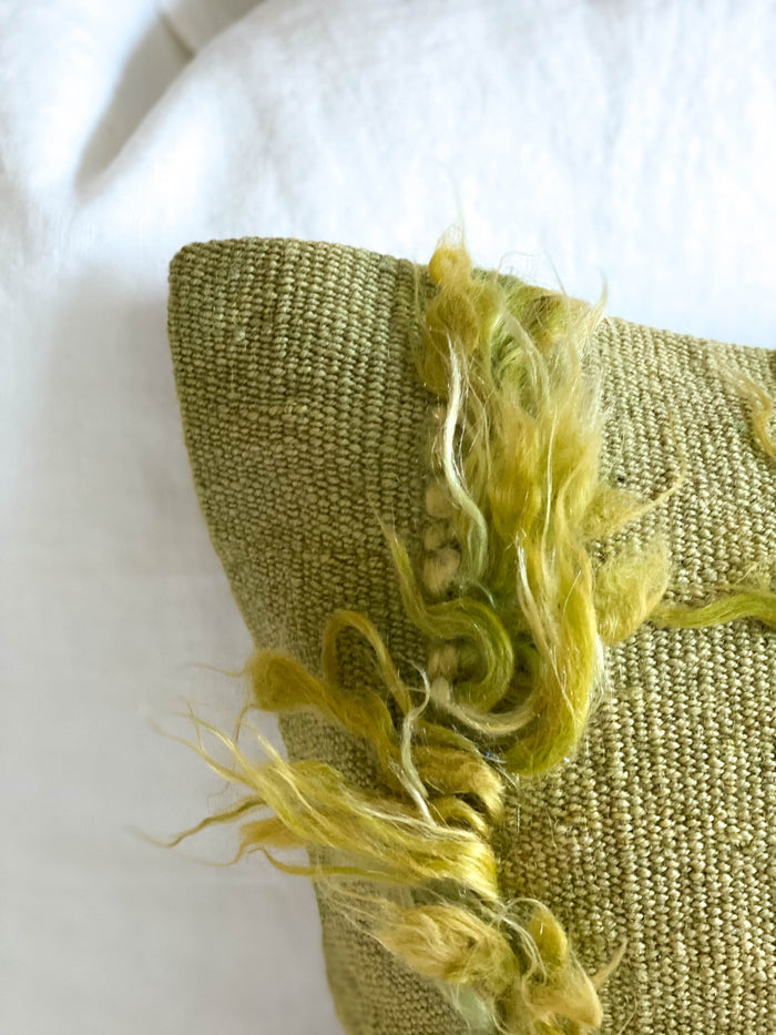 Lime III handmade bright green turkish tulu pillow 20x20 made with vintage textiles