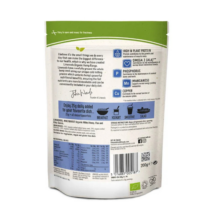 Linwoods Organic Milled Hemp Seed With Flax & Chia Seeds 200g