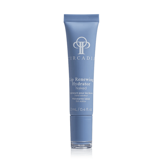 Blue tube of Lip Renewing Hydrator - Naked | Circadia, a skincare product designed to provide hydration and renewal for lips in a scent-free formula.