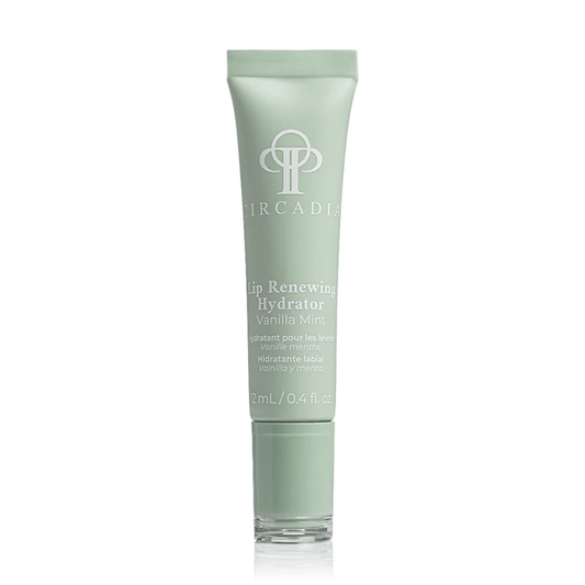 Tube of Lip Renewing Hydrator - Vanilla Mint | Circadia in soft green packaging, designed for nourishing and hydrating lips as part of a skincare routine.