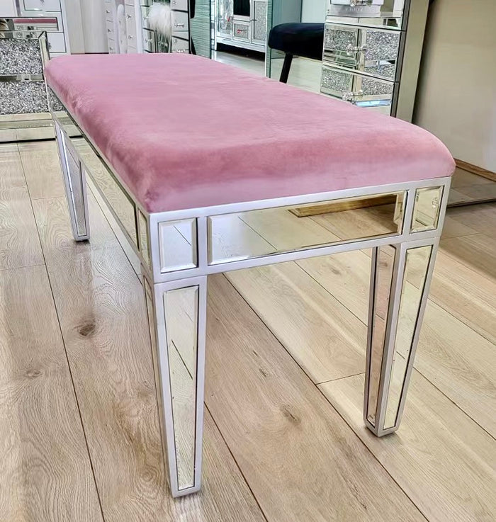 Long Mirrored Makeup Stool