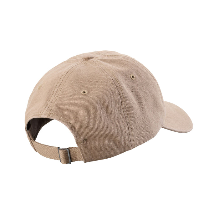 Back of the natural gold Leatherman Dad Hat showing off the metal buckle clasp