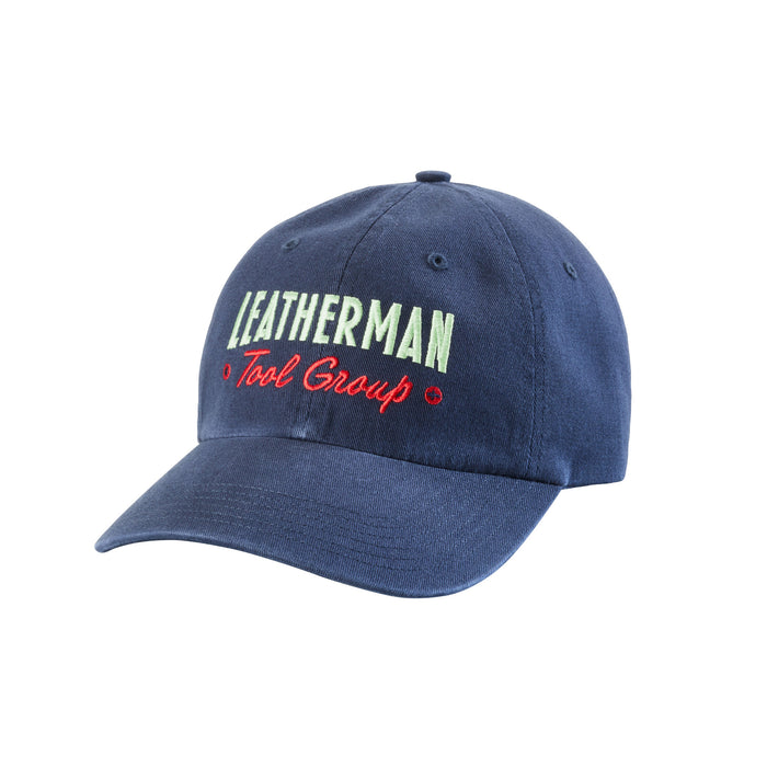 Navy Leatherman Dad Hat with a simple logo with a soft, cotton feel