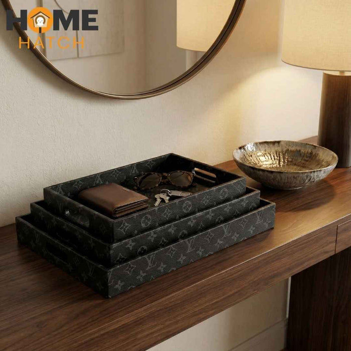 Luxury Brand Leatherette Rectangle Tray 3-Pcs