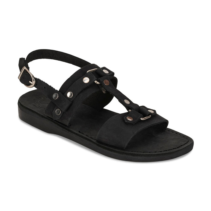 Lyra - Riveted Comfort Leather Sandal | Black Nubuck