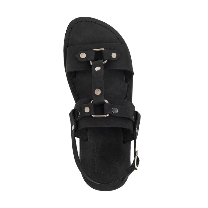 Lyra - Riveted Comfort Leather Sandal | Black Nubuck