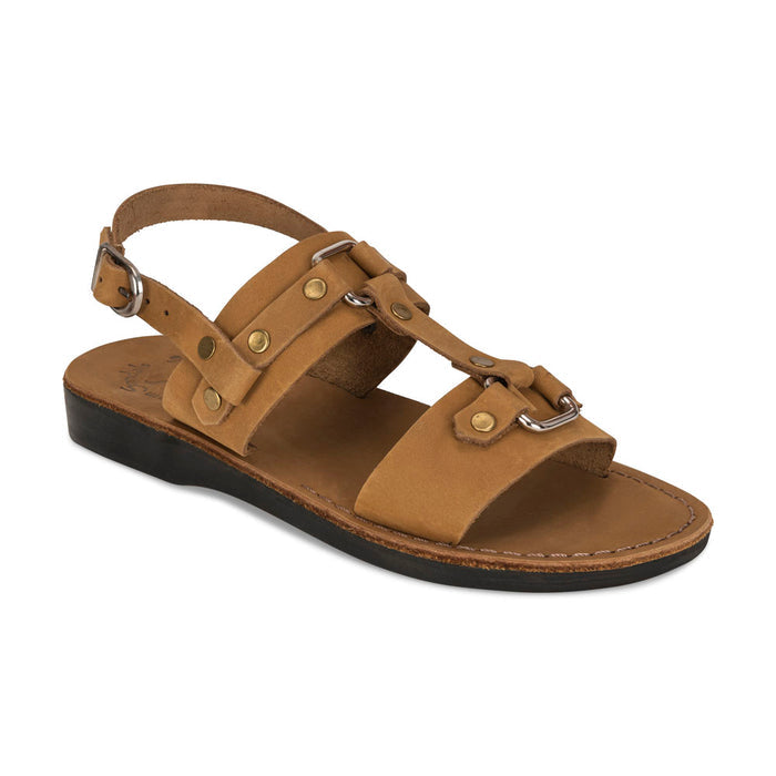 Lyra - Riveted Comfort Leather Sandal | Tan Nubuck