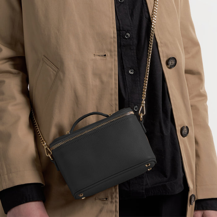 Maddie Micro Train Case Crossbody Black Pebble
