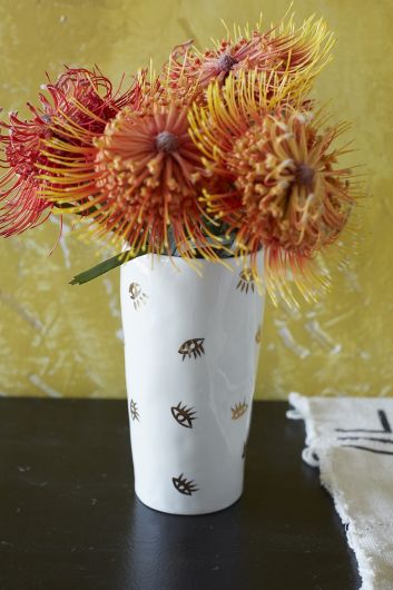 accent decor mystic eye white ceramic vase