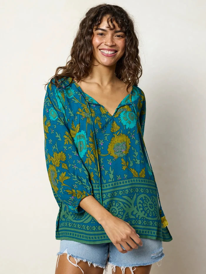 Maribel Top - Navy Sage Border-view 2