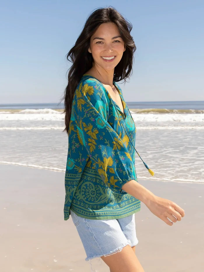 Maribel Top - Navy Sage Border-view 4