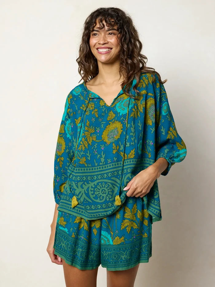 Maribel Top - Navy Sage Border-view 7