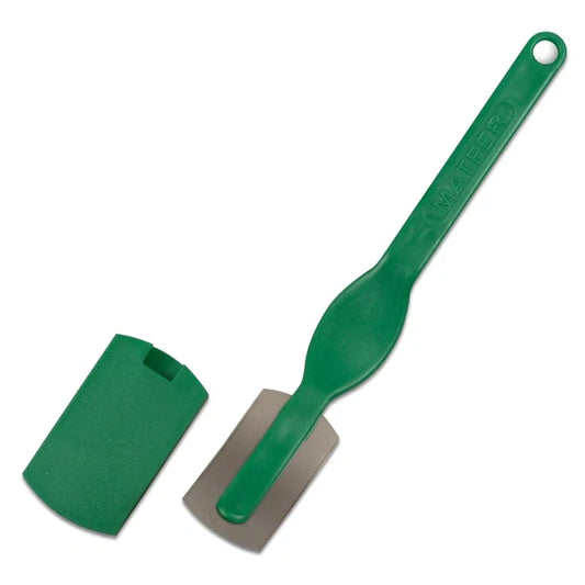 Green Matfer Bourgeat Double Edged Baker's Blade, 6" on white background.