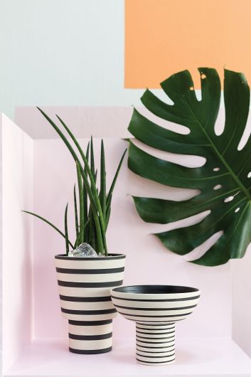 accent decor matte black and white stripe pot vase