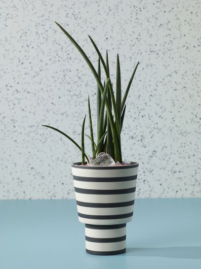 accent decor matte black and white stripe pot vase