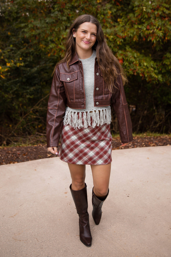 Maroon Plaid Mini Skirt- Women's Plaid Fall Skirt- Women's Preppy Fall Outfits