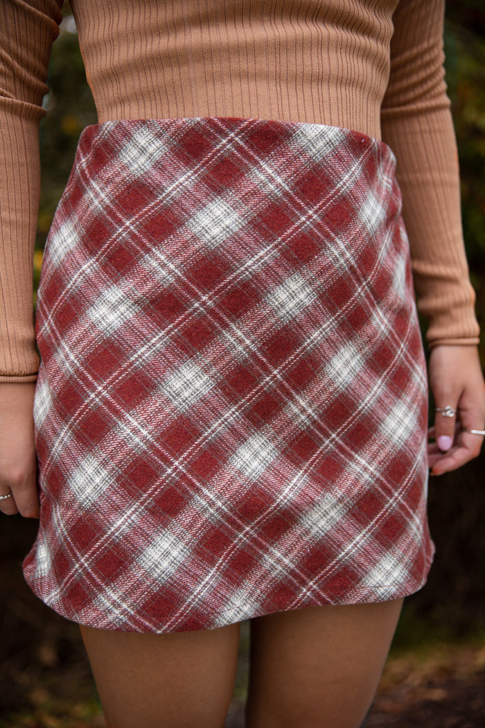 Maroon Plaid Mini Skirt- Women's Plaid Fall Skirt- Women's Preppy Fall Outfits