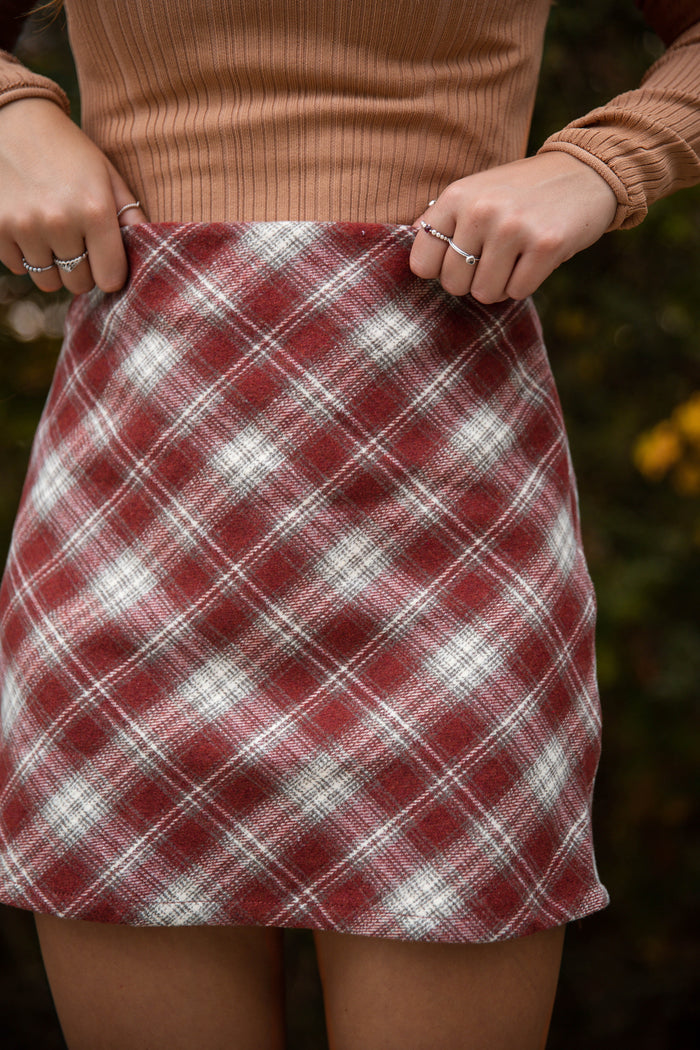 Maroon Plaid Mini Skirt- Women's Plaid Fall Skirt- Women's Preppy Fall Outfits
