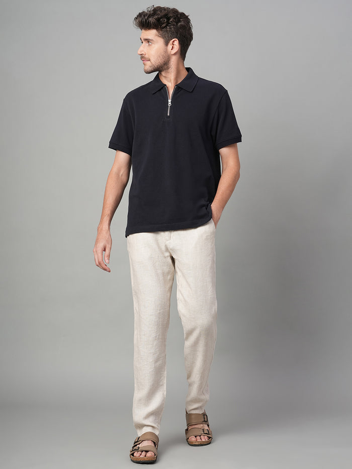 Men's 100% Cotton Zip Polo T Shirt Navy