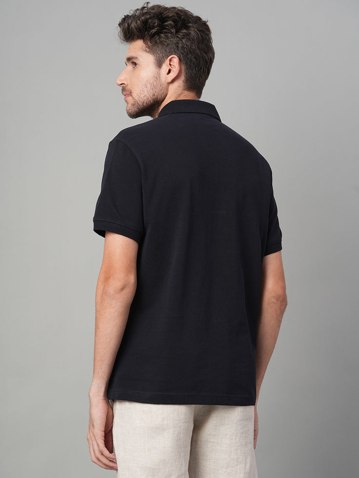 Men's 100% Cotton Zip Polo T Shirt Navy