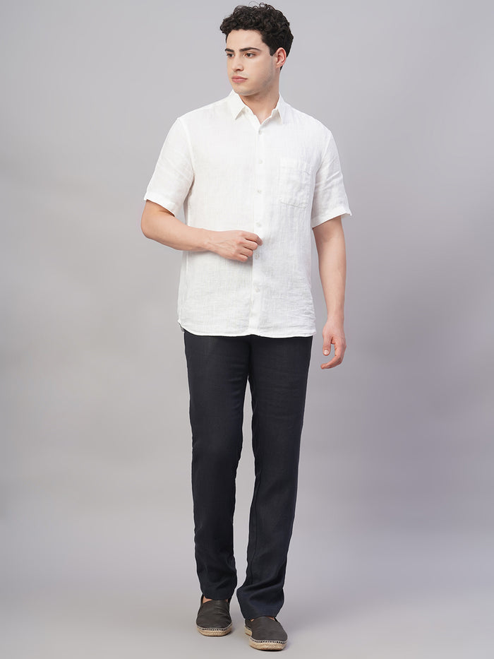 Men's 100% Linen Regular Fit Straight Leg Pant Navy