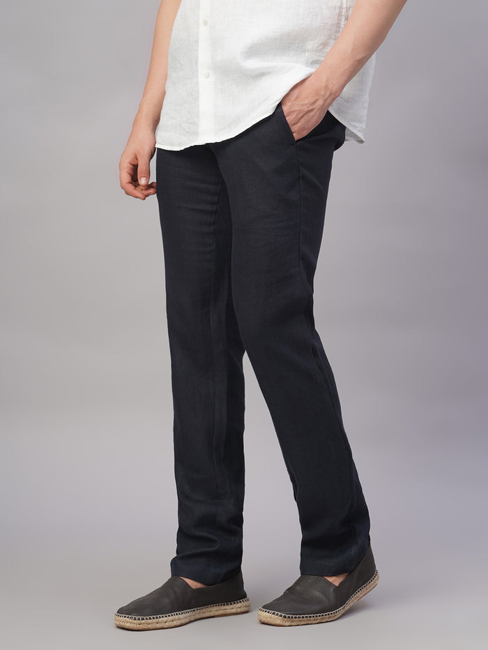 Men's 100% Linen Regular Fit Straight Leg Pant Navy