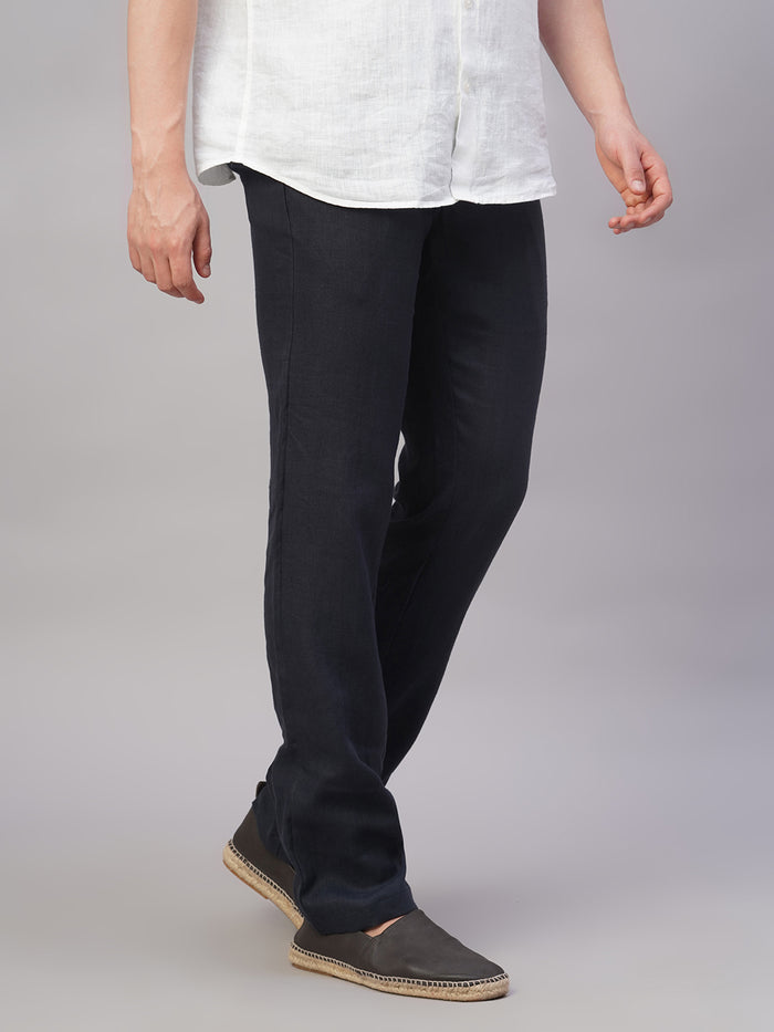 Men's 100% Linen Regular Fit Straight Leg Pant Navy