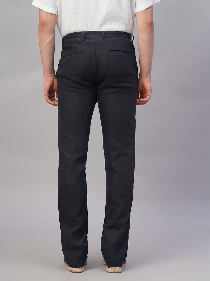Men's 100% Linen Regular Fit Straight Leg Pant Navy