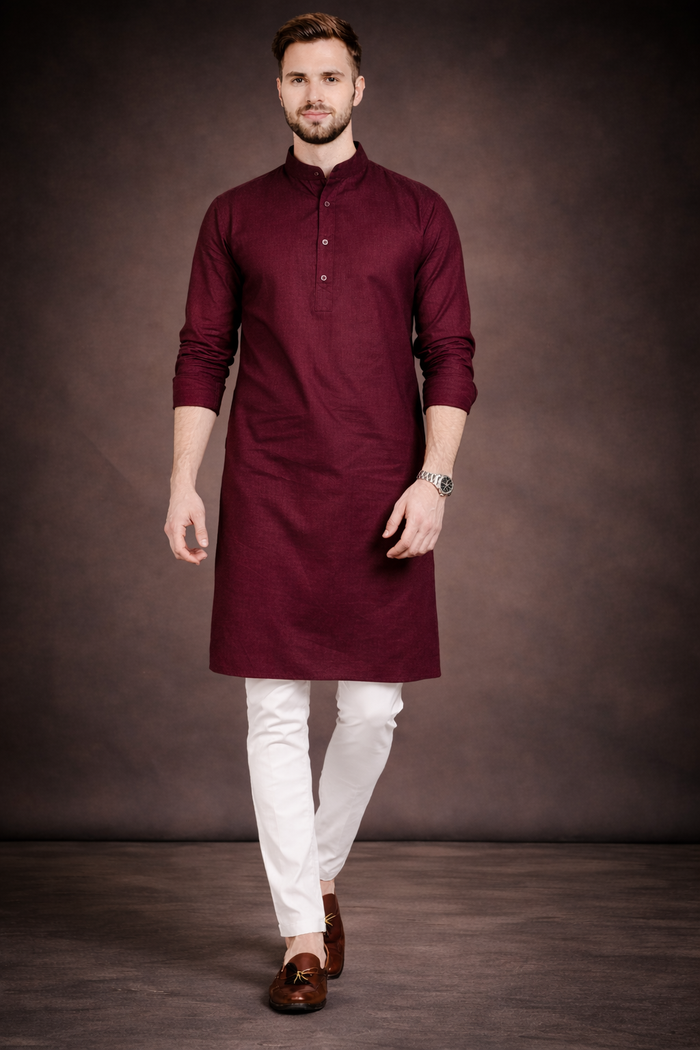 Men’s Deep Maroon Cotton Namazi Kurt