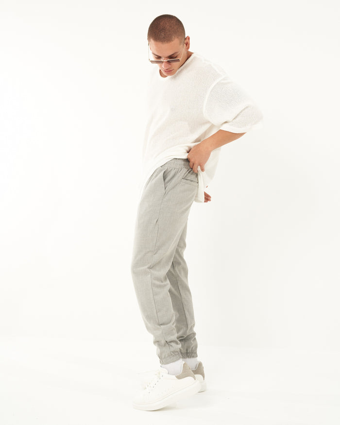 Martin Valen men's gray jogger, side view showing elastic waistband and cuffed hem