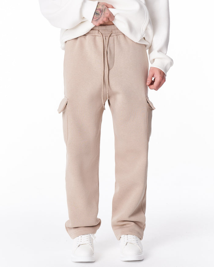 Men's Fleece Beige Cargo Sweatpants (3)