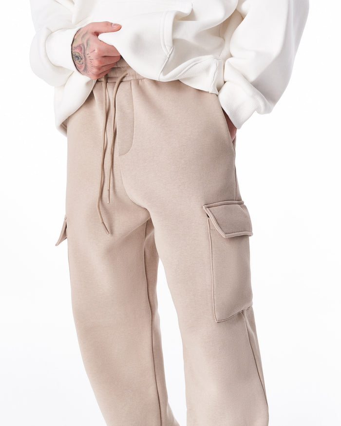 Men's Fleece Beige Cargo Sweatpants (8)