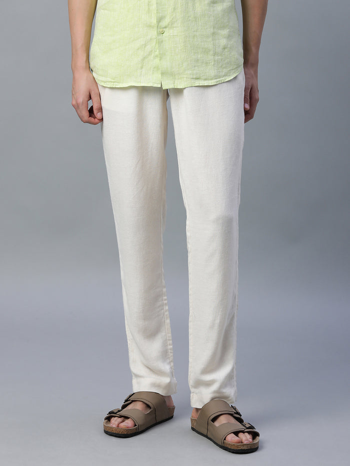 Men's Linen Viscose Regular Fit Pant Cream