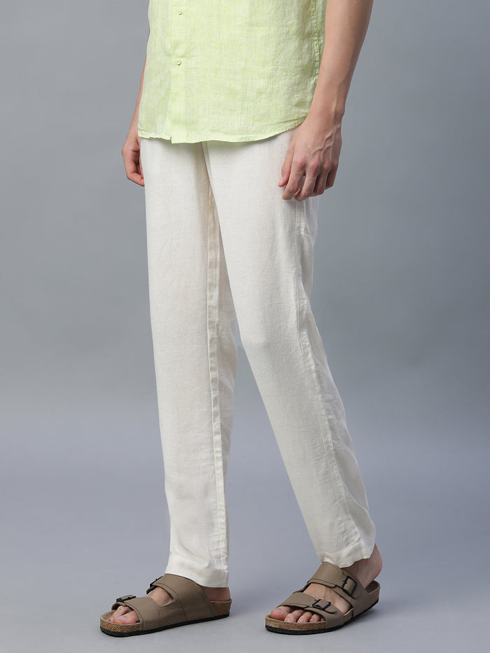 Men's Linen Viscose Regular Fit Pant Cream