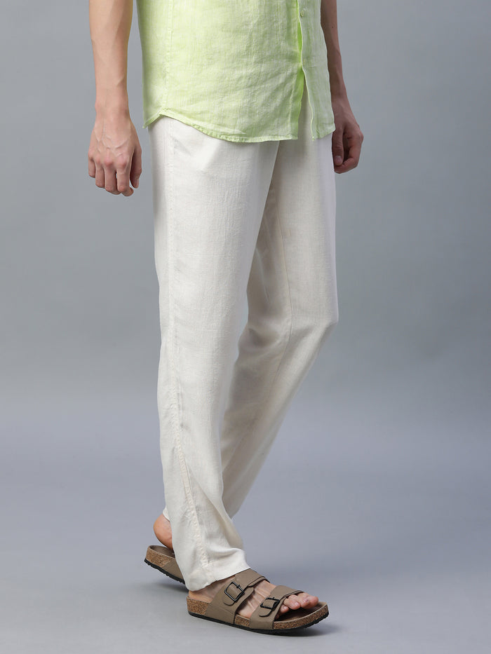 Men's Linen Viscose Regular Fit Pant Cream