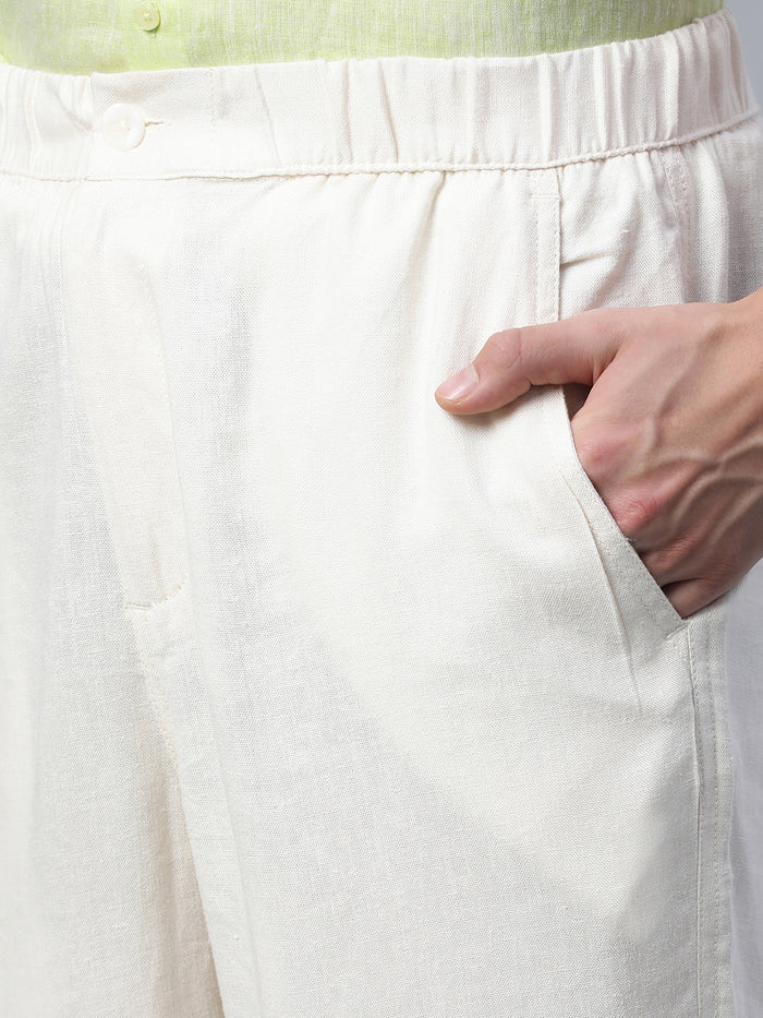 Men's Linen Viscose Regular Fit Pant Cream