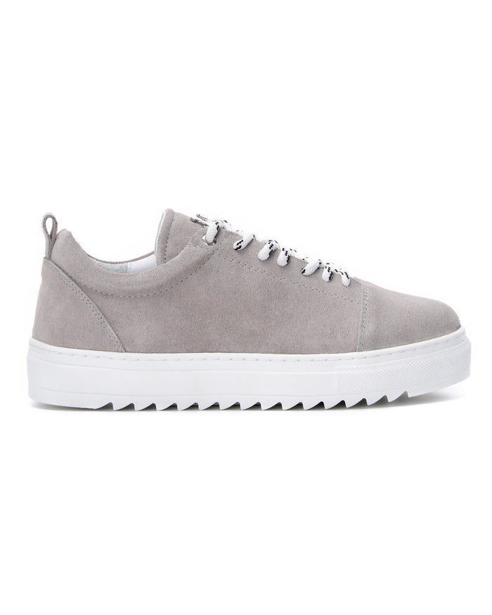 Martin Valen men's grey low-top sneakers, side view showing thick white platform sole